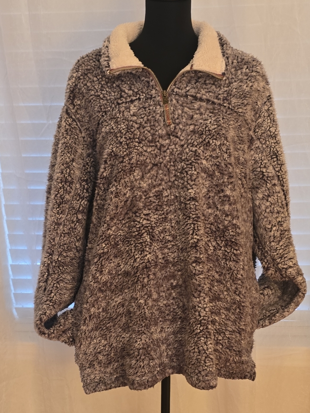 Cozy Quarter-Zip Teddy Jacket - Gray with Cream Collar